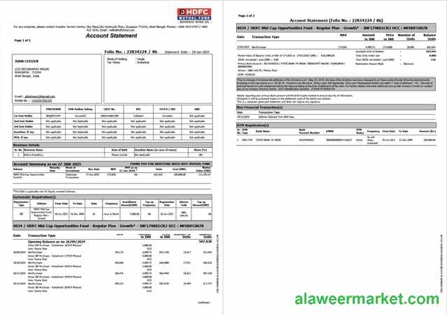 India HDFC Bank account statement Word and PDF template, 2 pages
